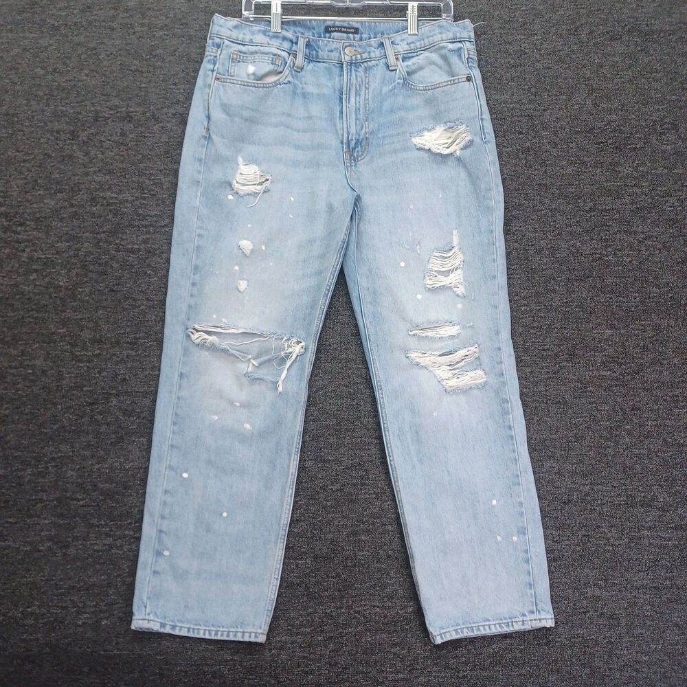 Lucky Brand Jeans Womens 12/31 Blue Boy Mid Rise Relaxed Straight Distressed